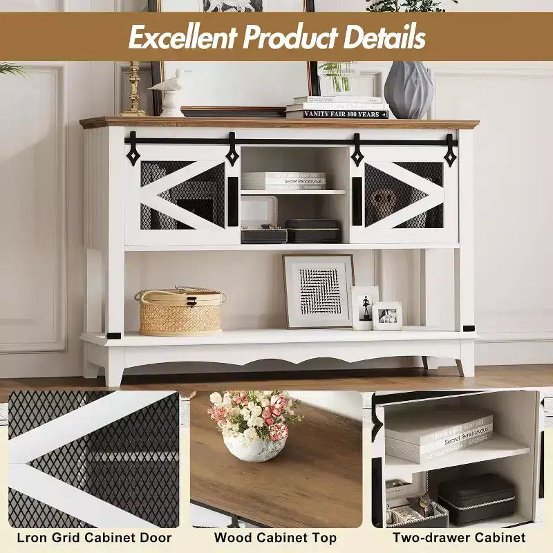 Rustic Farmhouse Console Table with Sliding Barn Doors, Storage Cabinet Entryway Table, Sofa Table for Living Room, Hallway, Modern Rustic Furniture