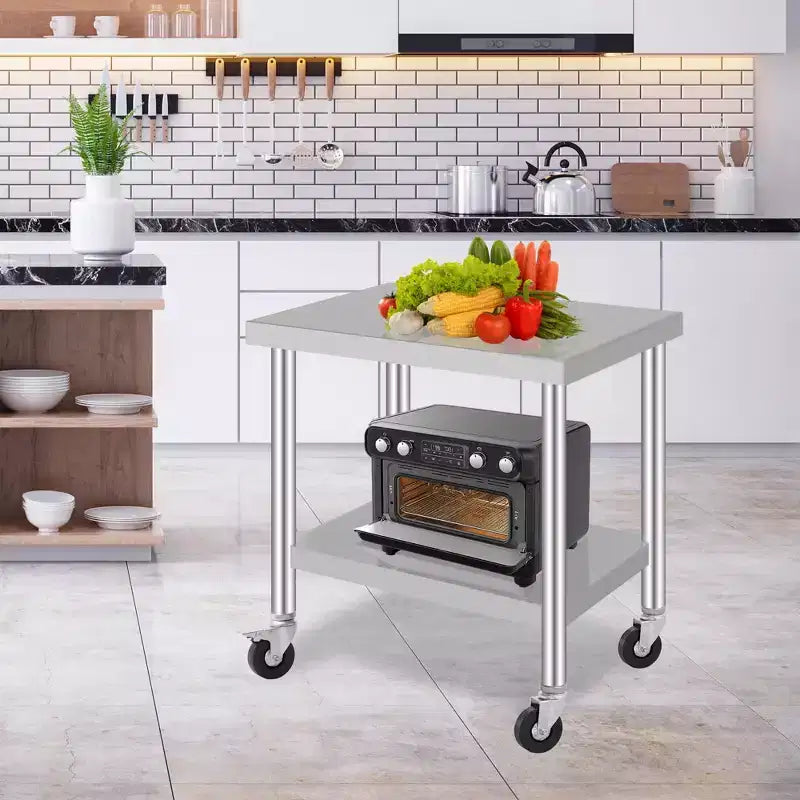 Commercial Stainless Steel Work Table 24x36 Inch Mobile Prep Table with Adjustable Storage Shelf & Locking Wheels