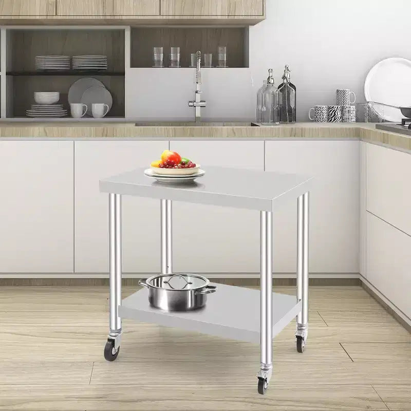 Commercial Stainless Steel Work Table 24x36 Inch Mobile Prep Table with Adjustable Storage Shelf & Locking Wheels