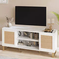 TV Stand for 65 Inch TV, White Entertainment Center Modern TV Console Table, Rattan TV Stand with Storage, Doors and Shelves
