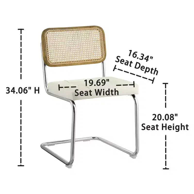 Faux Leather Seat and Wicker Cane Back Dining Chairs, Set of 2