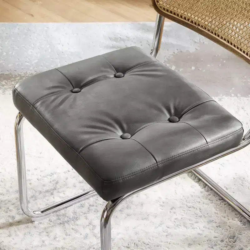 Faux Leather Seat and Wicker Cane Back Dining Chairs, Set of 2