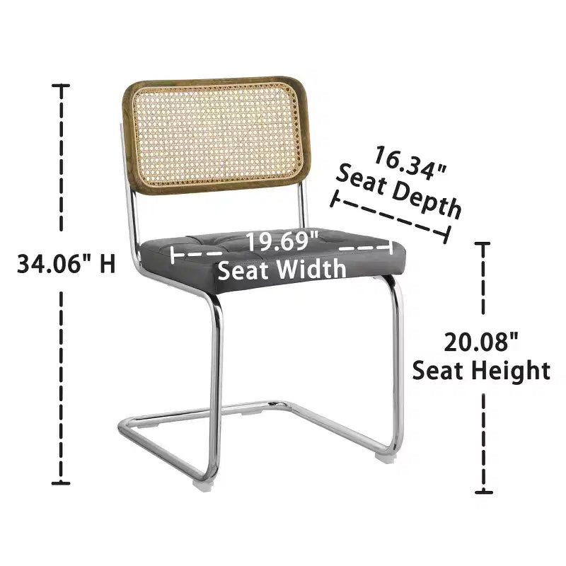 Faux Leather Seat and Wicker Cane Back Dining Chairs, Set of 2