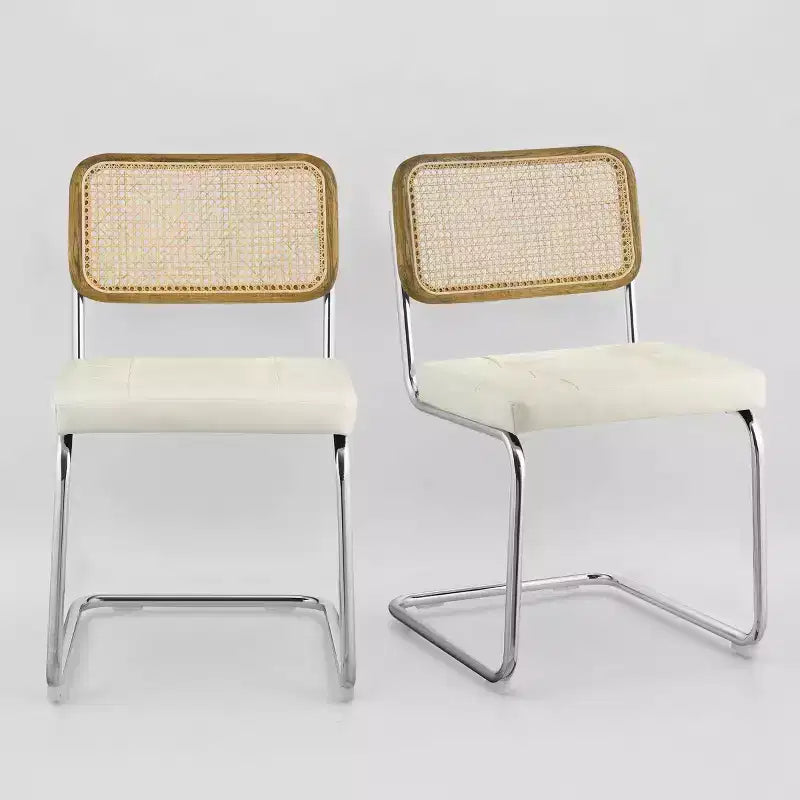 Faux Leather Seat and Wicker Cane Back Dining Chairs, Set of 2