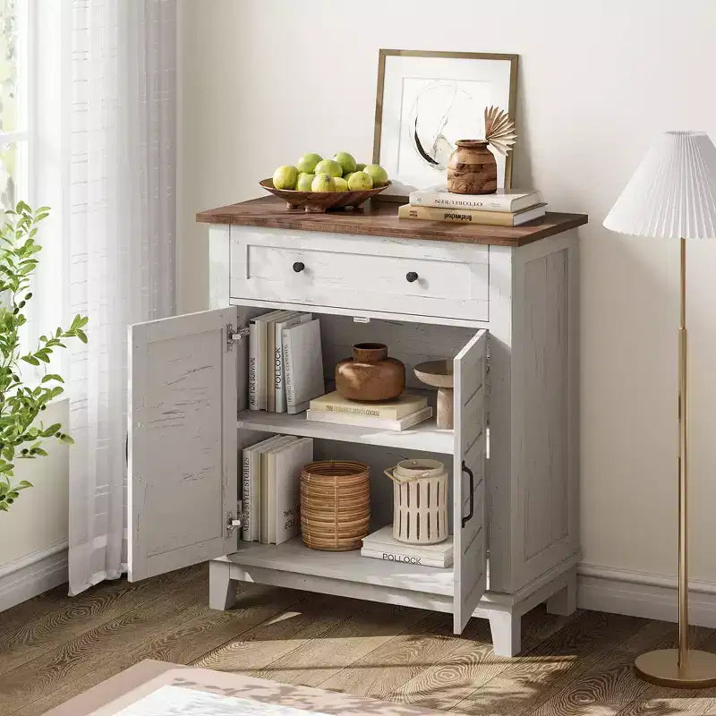 Modern Sideboard Buffet Cabinet with 3-Tiers Adjustable Shelf with 7 Gears,Kitchen Storage Cabinet with a Large Drawer for Dining Room, Entryway
