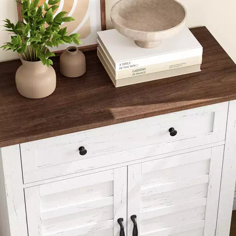 Modern Sideboard Buffet Cabinet with 3-Tiers Adjustable Shelf with 7 Gears,Kitchen Storage Cabinet with a Large Drawer for Dining Room, Entryway