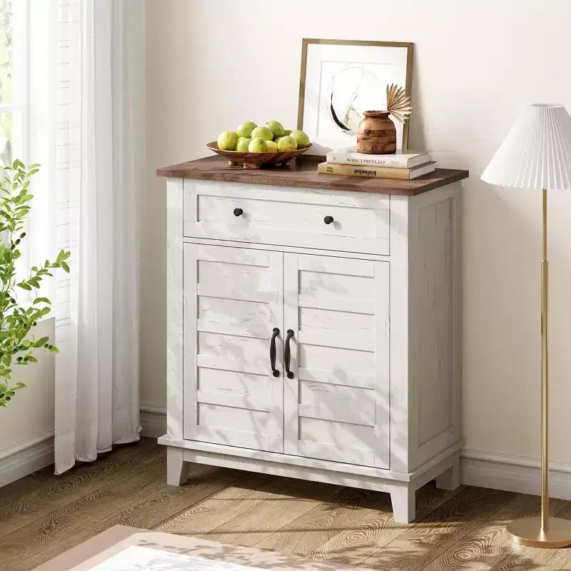 Modern Sideboard Buffet Cabinet with 3-Tiers Adjustable Shelf with 7 Gears,Kitchen Storage Cabinet with a Large Drawer for Dining Room, Entryway