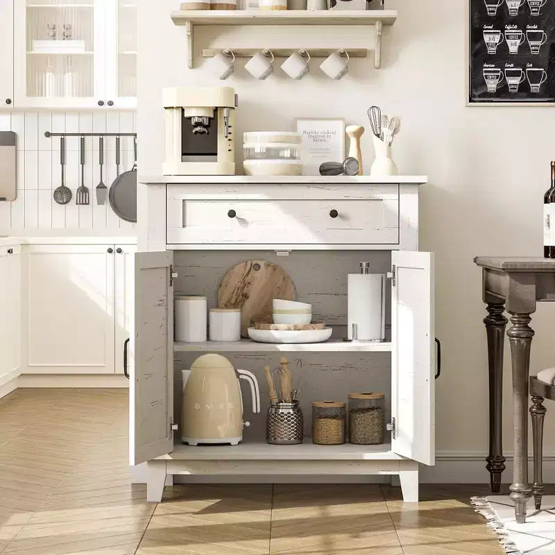 Modern Sideboard Buffet Cabinet with 3-Tiers Adjustable Shelf with 7 Gears,Kitchen Storage Cabinet with a Large Drawer for Dining Room, Entryway