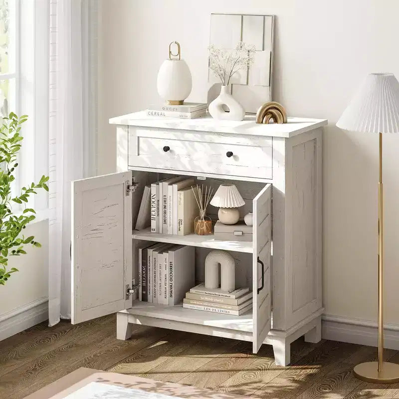 Modern Sideboard Buffet Cabinet with 3-Tiers Adjustable Shelf with 7 Gears,Kitchen Storage Cabinet with a Large Drawer for Dining Room, Entryway