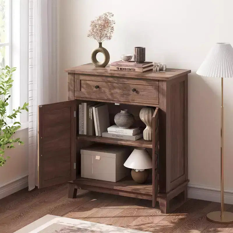 Modern Sideboard Buffet Cabinet with 3-Tiers Adjustable Shelf with 7 Gears,Kitchen Storage Cabinet with a Large Drawer for Dining Room, Entryway