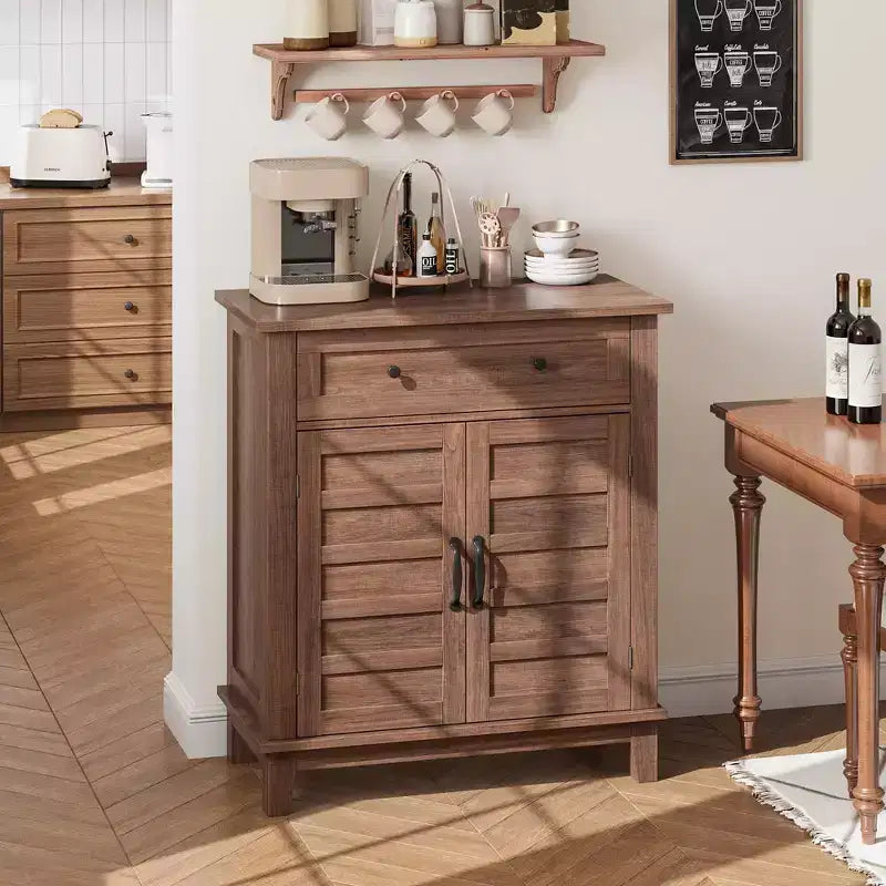 Modern Sideboard Buffet Cabinet with 3-Tiers Adjustable Shelf with 7 Gears,Kitchen Storage Cabinet with a Large Drawer for Dining Room, Entryway