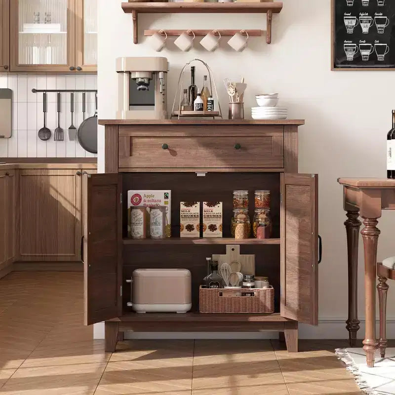 Modern Sideboard Buffet Cabinet with 3-Tiers Adjustable Shelf with 7 Gears,Kitchen Storage Cabinet with a Large Drawer for Dining Room, Entryway