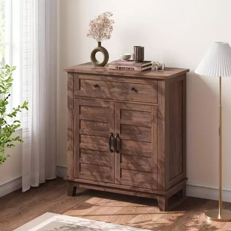 Modern Sideboard Buffet Cabinet with 3-Tiers Adjustable Shelf with 7 Gears,Kitchen Storage Cabinet with a Large Drawer for Dining Room, Entryway