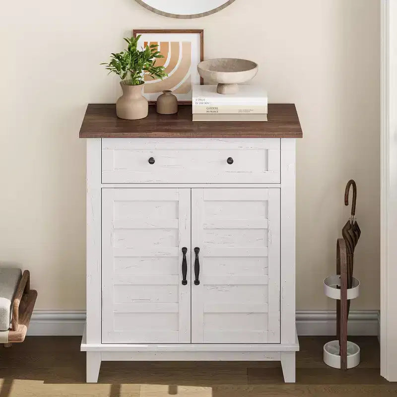 Modern Sideboard Buffet Cabinet with 3-Tiers Adjustable Shelf with 7 Gears,Kitchen Storage Cabinet with a Large Drawer for Dining Room, Entryway