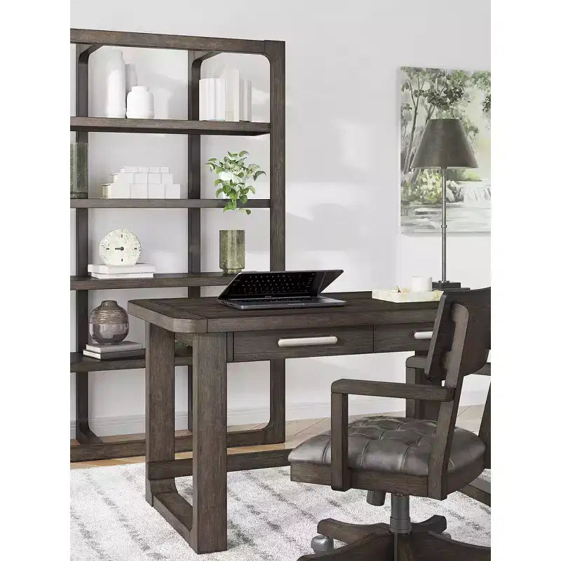 Home Office Desk with 2 Drawers - Dark Brown Wood Finish and Cord Management Cutout