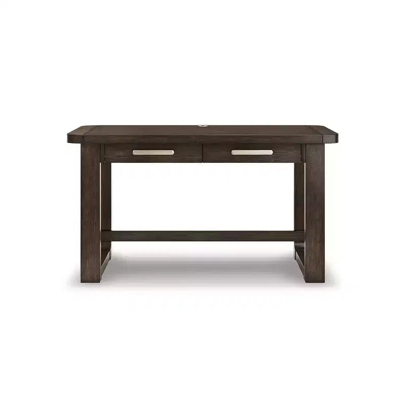 Home Office Desk with 2 Drawers - Dark Brown Wood Finish and Cord Management Cutout