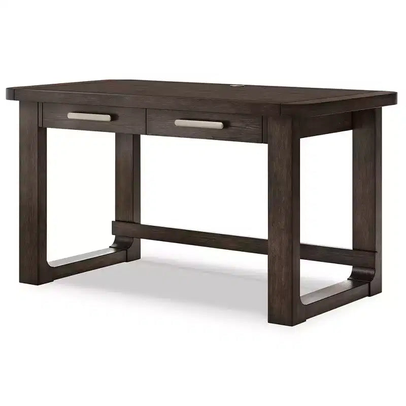 Home Office Desk with 2 Drawers - Dark Brown Wood Finish and Cord Management Cutout