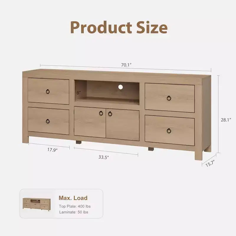 Farmhouse TV Stand with 6 Drawers & Soundbar Shelf for 80 Inch TVs