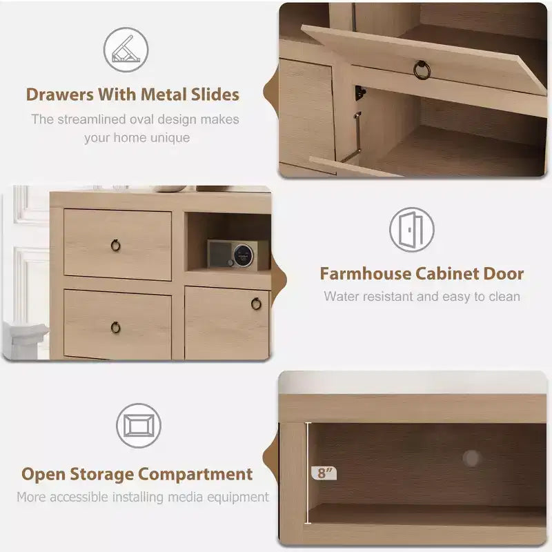 Farmhouse TV Stand with 6 Drawers & Soundbar Shelf for 80 Inch TVs