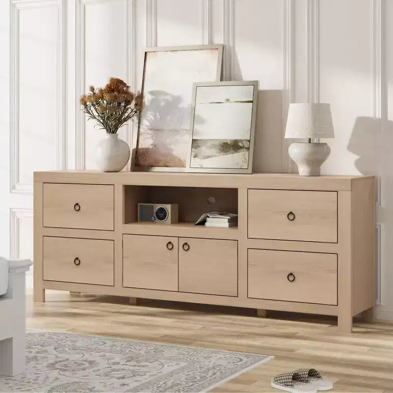 Farmhouse TV Stand with 6 Drawers & Soundbar Shelf for 80 Inch TVs