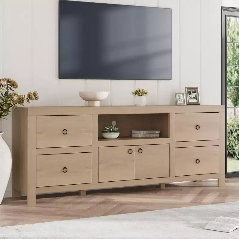 Farmhouse TV Stand with 6 Drawers & Soundbar Shelf for 80 Inch TVs