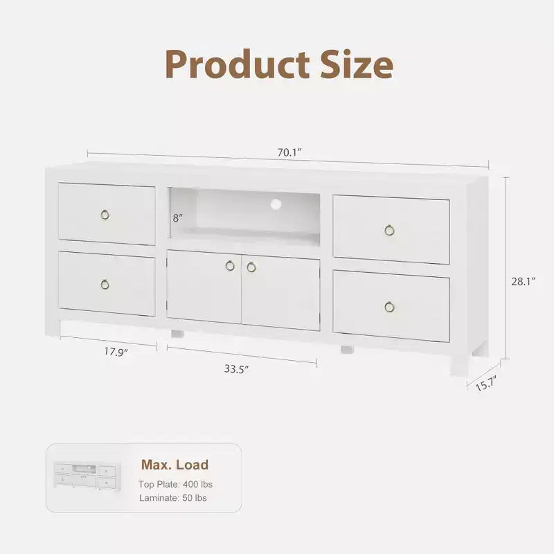 Farmhouse TV Stand with 6 Drawers & Soundbar Shelf for 80 Inch TVs