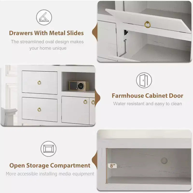 Farmhouse TV Stand with 6 Drawers & Soundbar Shelf for 80 Inch TVs