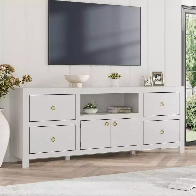 Farmhouse TV Stand with 6 Drawers & Soundbar Shelf for 80 Inch TVs