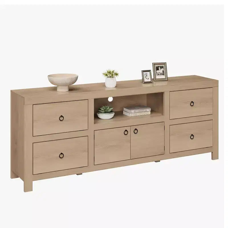 Farmhouse TV Stand with 6 Drawers & Soundbar Shelf for 80 Inch TVs