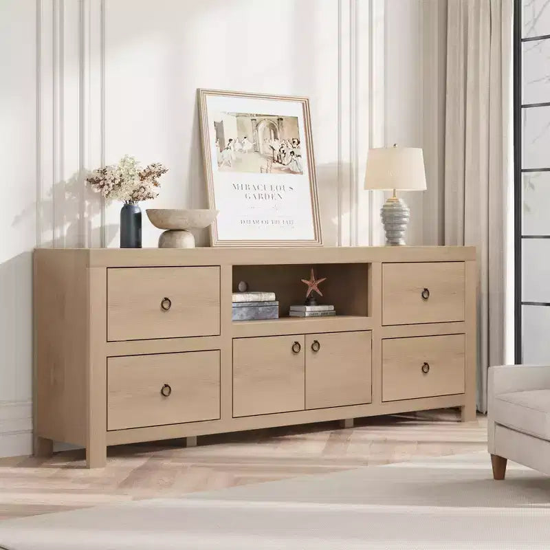 Farmhouse TV Stand with 6 Drawers & Soundbar Shelf for 80 Inch TVs