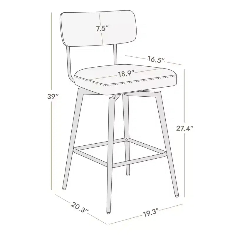 Swivel Counter Height Bar Stool Chairs with Metal Frame Set of 2