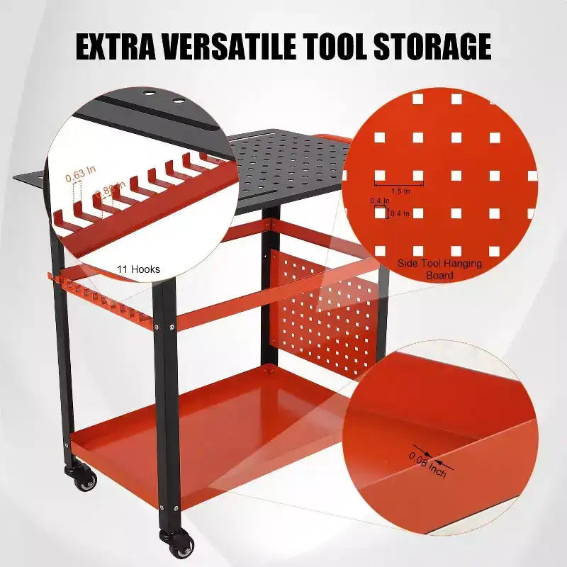 Portable Rolling Welding Table 36x24 Steel Top with Pegboard, 5/8-Inch Holes, Tool Slots, Storage Shelf, 1200LB Capacity, Orange