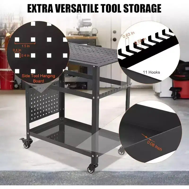 Portable Rolling Welding Table 36x24 Steel Top with Pegboard, 5/8-Inch Holes, Tool Slots, Storage Shelf, 1200LB Capacity, Orange