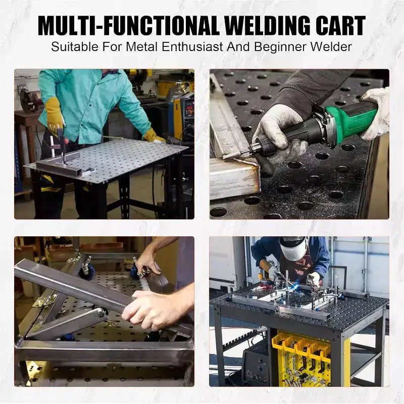 Portable Rolling Welding Table 36x24 Steel Top with Pegboard, 5/8-Inch Holes, Tool Slots, Storage Shelf, 1200LB Capacity, Orange