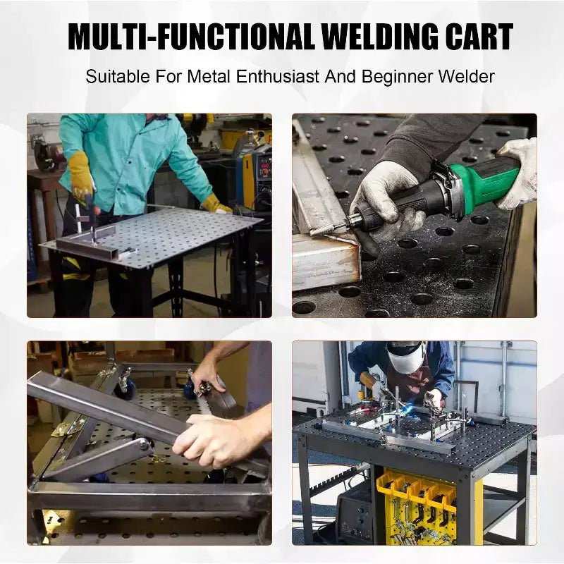 Portable Rolling Welding Table 36x24 Steel Top with Pegboard, 5/8-Inch Holes, Tool Slots, Storage Shelf, 1200LB Capacity, Orange
