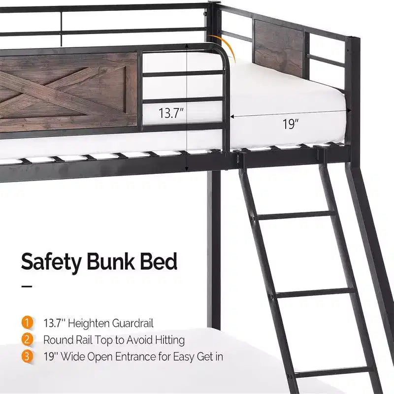 Bunk Bed Twin Over Full Size with 2 Storage Drawers, Heavy Duty Metal Slat Support, No Box Spring Needed