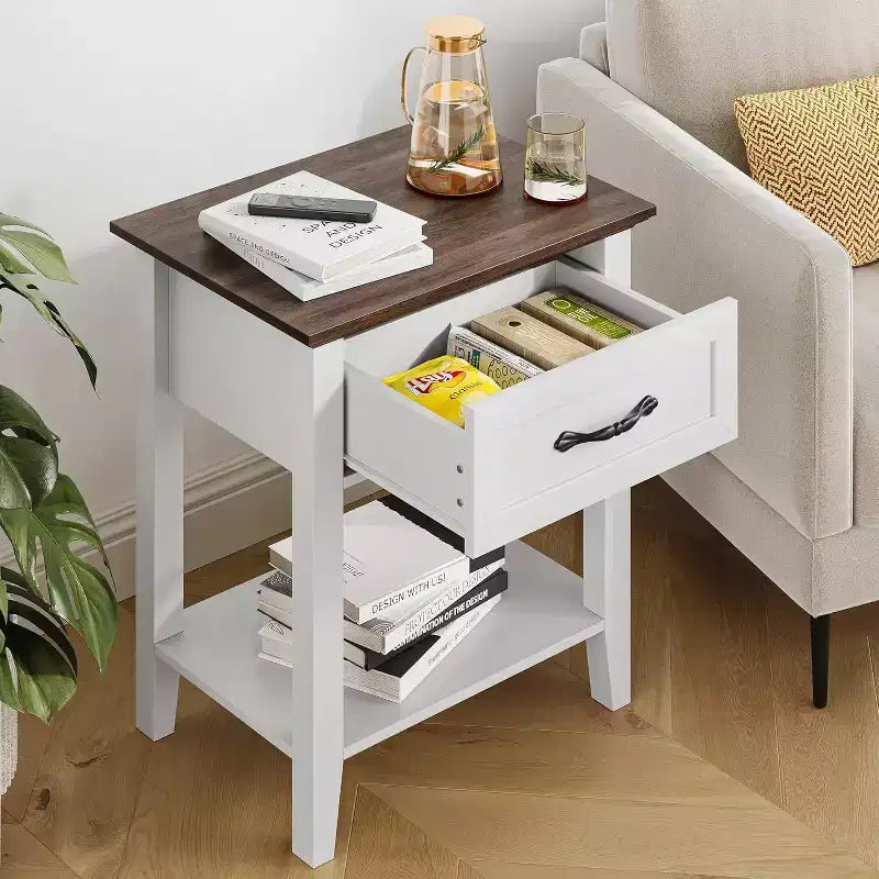 Nightstands End Table with Drawer, Side Table for Spaces, 2 Tiers Storage Shelves with Dresser, Bedside Table