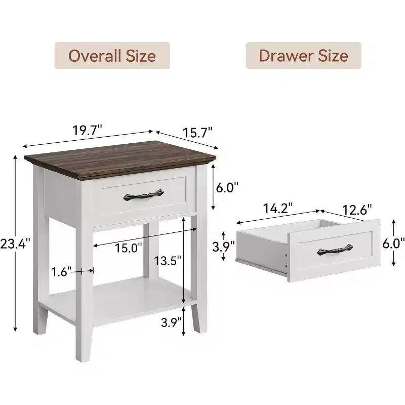 Nightstands End Table with Drawer, Side Table for Spaces, 2 Tiers Storage Shelves with Dresser, Bedside Table