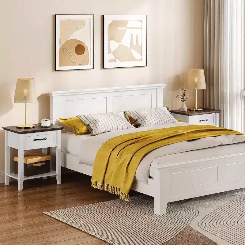 Nightstands End Table with Drawer, Side Table for Spaces, 2 Tiers Storage Shelves with Dresser, Bedside Table