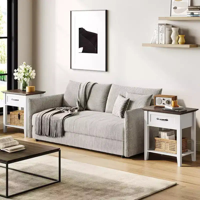 Nightstands End Table with Drawer, Side Table for Spaces, 2 Tiers Storage Shelves with Dresser, Bedside Table