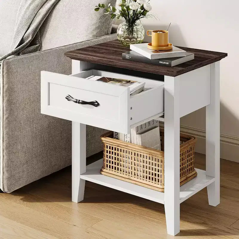 Nightstands End Table with Drawer, Side Table for Spaces, 2 Tiers Storage Shelves with Dresser, Bedside Table