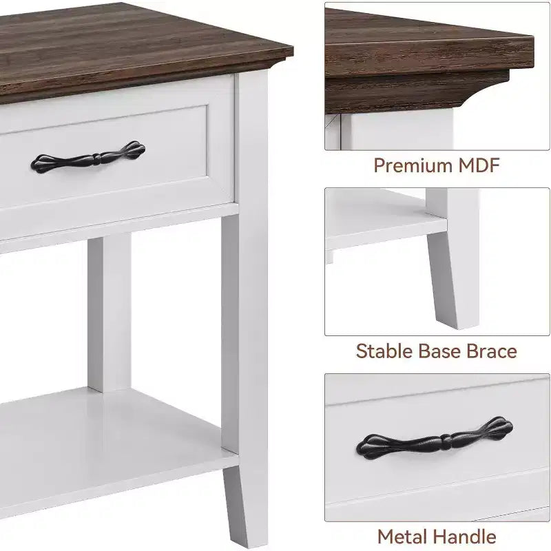 Nightstands End Table with Drawer, Side Table for Spaces, 2 Tiers Storage Shelves with Dresser, Bedside Table