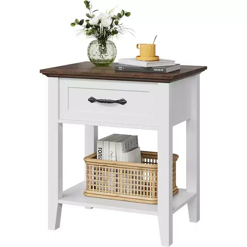 Nightstands End Table with Drawer, Side Table for Spaces, 2 Tiers Storage Shelves with Dresser, Bedside Table