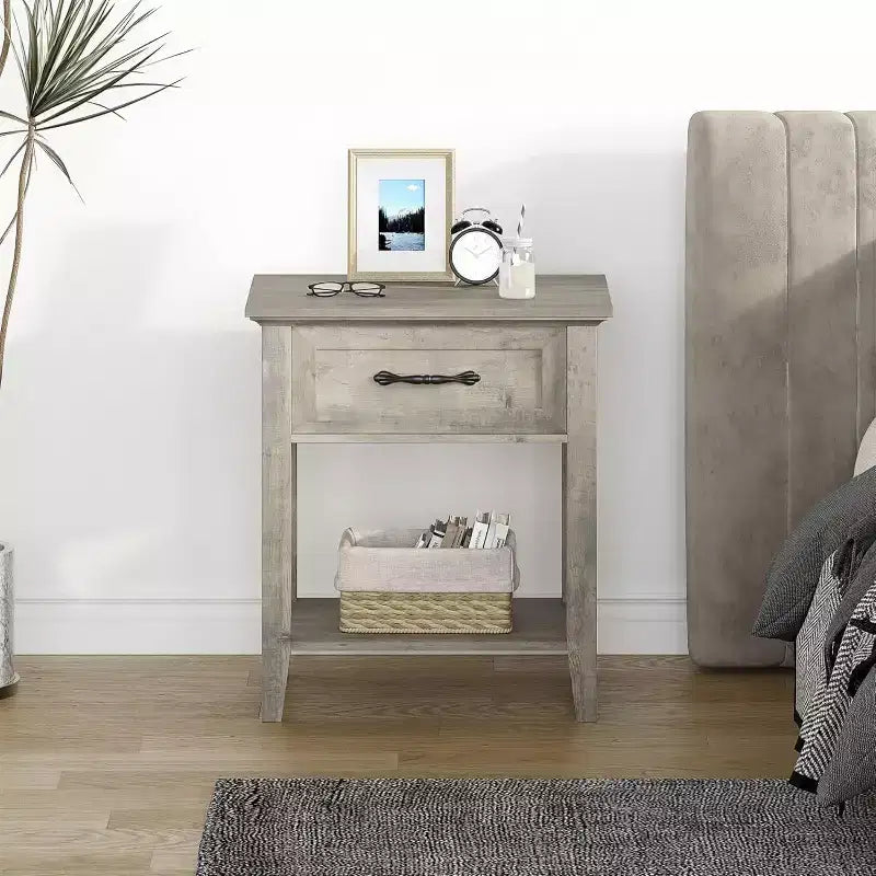 Nightstands End Table with Drawer, Side Table for Spaces, 2 Tiers Storage Shelves with Dresser, Bedside Table