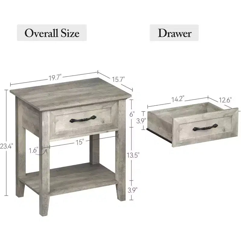 Nightstands End Table with Drawer, Side Table for Spaces, 2 Tiers Storage Shelves with Dresser, Bedside Table