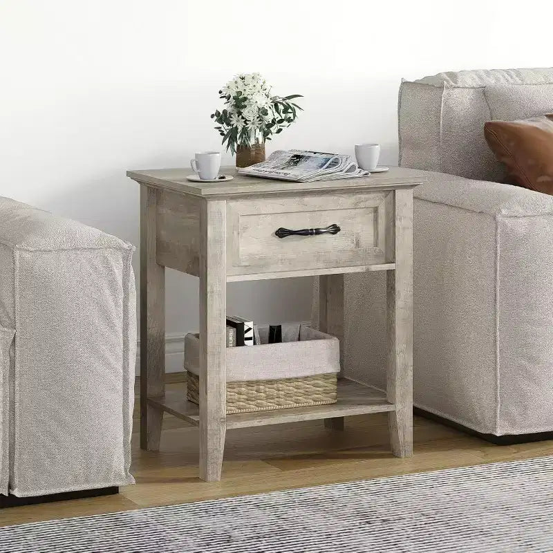 Nightstands End Table with Drawer, Side Table for Spaces, 2 Tiers Storage Shelves with Dresser, Bedside Table