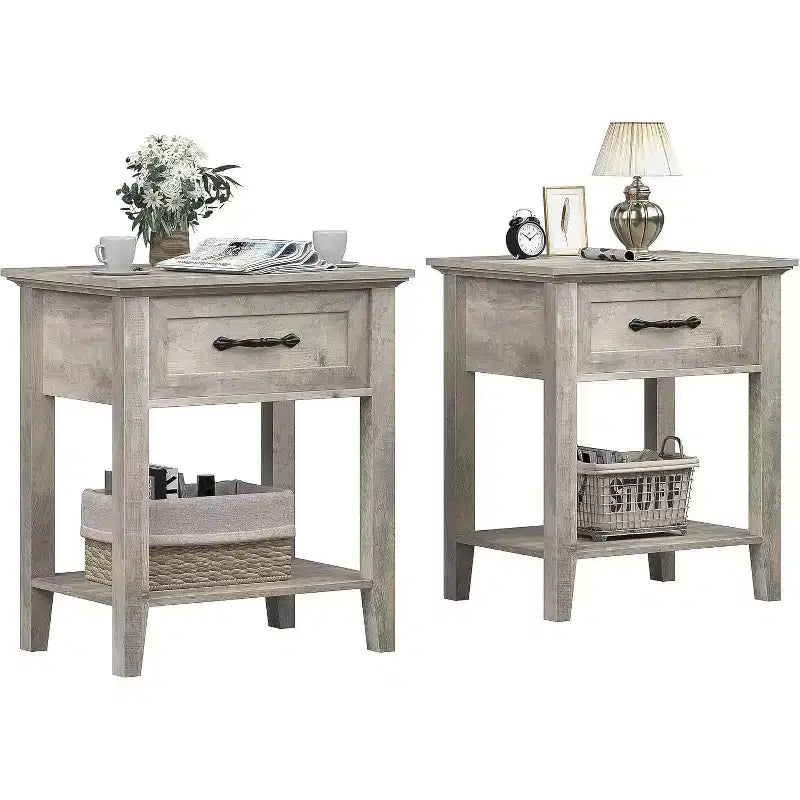 Nightstands End Table with Drawer, Side Table for Spaces, 2 Tiers Storage Shelves with Dresser, Bedside Table