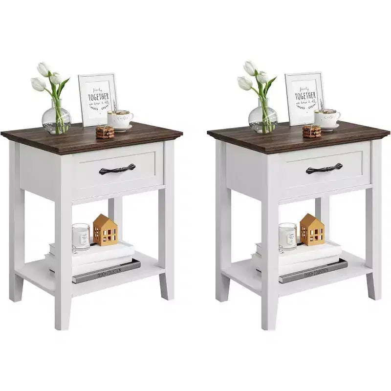 Nightstands End Table with Drawer, Side Table for Spaces, 2 Tiers Storage Shelves with Dresser, Bedside Table