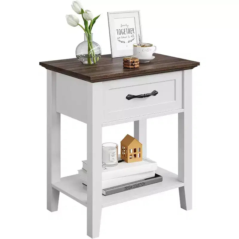 Nightstands End Table with Drawer, Side Table for Spaces, 2 Tiers Storage Shelves with Dresser, Bedside Table