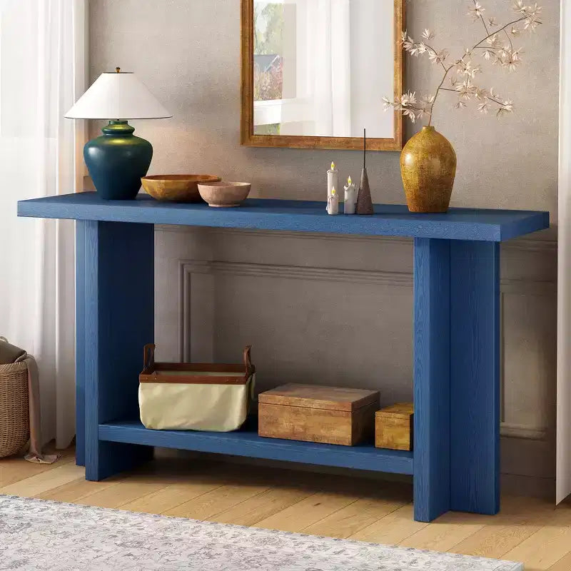 Vintage-Inspired and Ash Wood Veneer Console Table with T-Leg